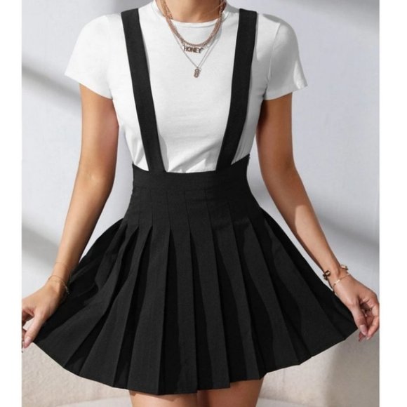 . Dresses & Skirts - black pleated suspender skirt fall winter chic preppy trending
